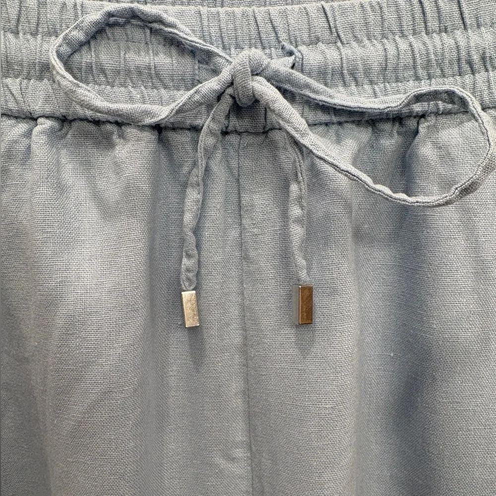 Zara Linen Blend Elastic Drawstring Waist Pocketed Pull On Pants SMALL